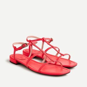 J.Crew Abbie leather T-strap sandals (Sz 8.5) neon poppy